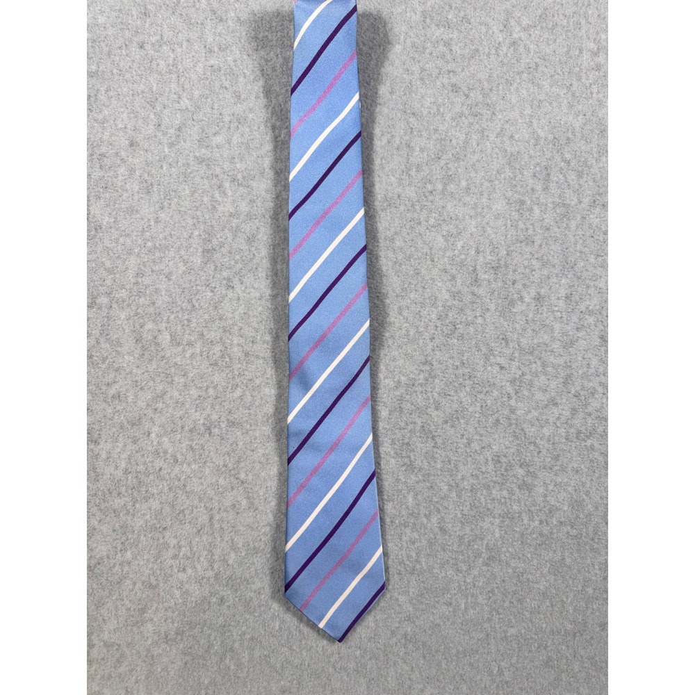 David Donahue Mens Light Blue Silk Striped Tie Woven in Italy Handmade in USA